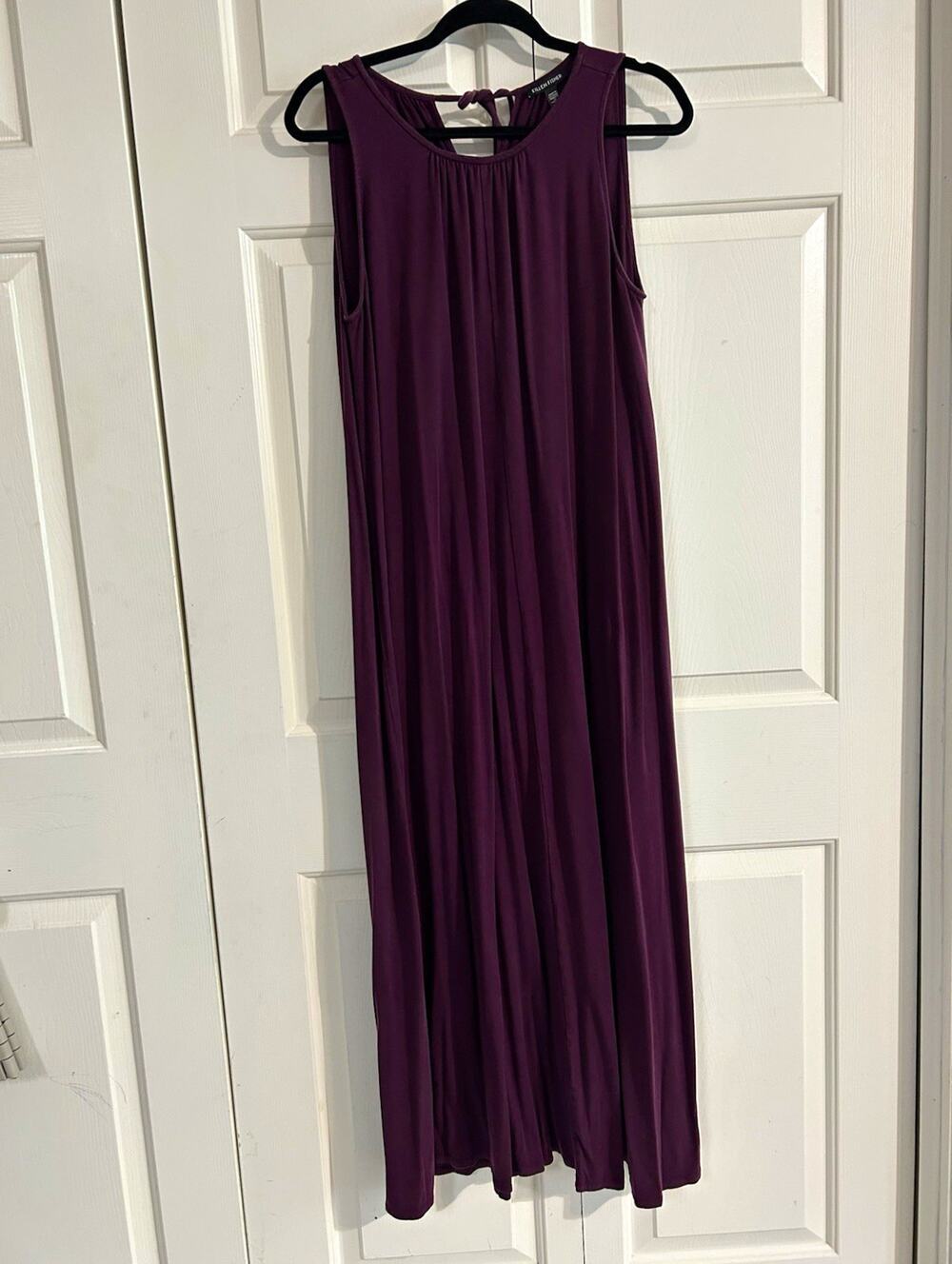Eileen Fisher Purple Solid Sleeveless Scoop Neck Tie‑Back Maxi Dress, M